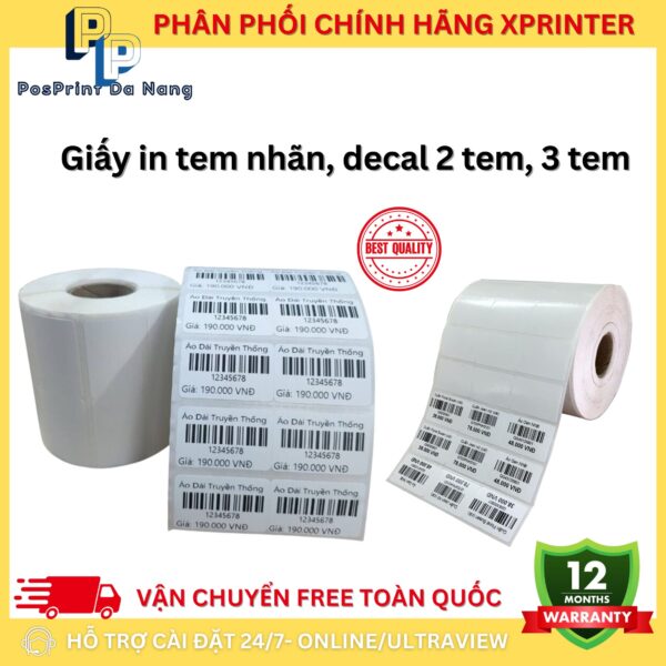 Giấy decal in tem, in nhãn 2 hàng, 3 hàng, khổ 35x22 mm, dài 25m, 50m. Giấy in nhiệt, in tem giá quần áo, sản phẩm - Hình ảnh 2