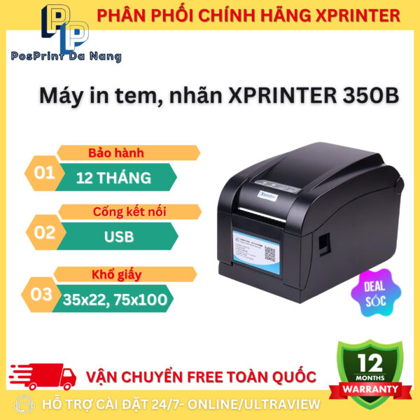 Máy in đơn hàng, vận đơn, tem nhãn khổ A7, 2 tem Xprinter 350B, máy in đơn TMĐT khổ A7, 2 tem 35x22