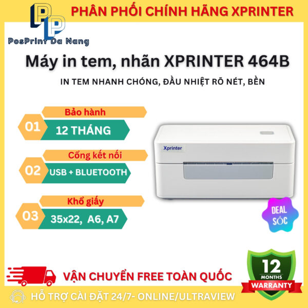 [IN BLUETOOTH] Máy in đơn hàng, vận đơn Xprinter 464B khổ A6, A7 kết nối điện thoại Bluetooth, in tem vận chuyển, TMĐT