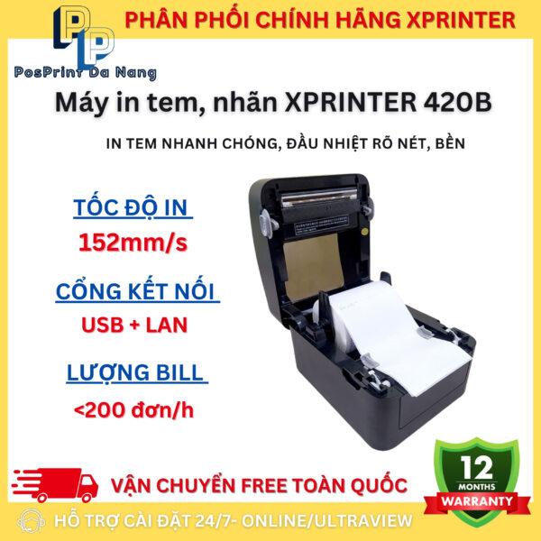 [IN ĐIÊN THOẠI] Máy in đơn hàng, vận đơn Xprinter 420B khổ A6, A7 kết nối điện thoại USB+LAN, in tem vận chuyển, TMĐT - Hình ảnh 2