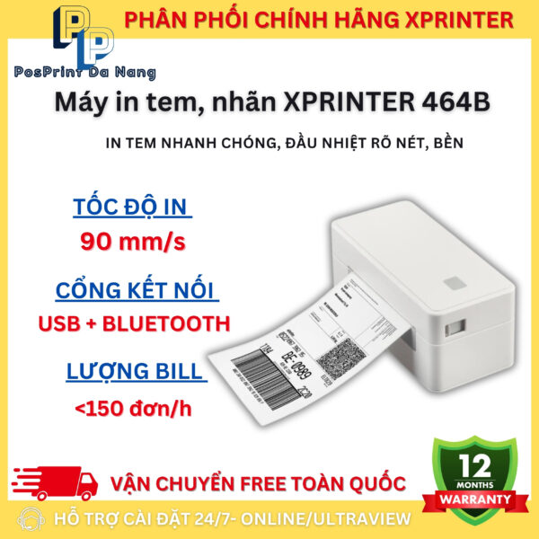 [IN BLUETOOTH] Máy in đơn hàng, vận đơn Xprinter 464B khổ A6, A7 kết nối điện thoại Bluetooth, in tem vận chuyển, TMĐT - Hình ảnh 2