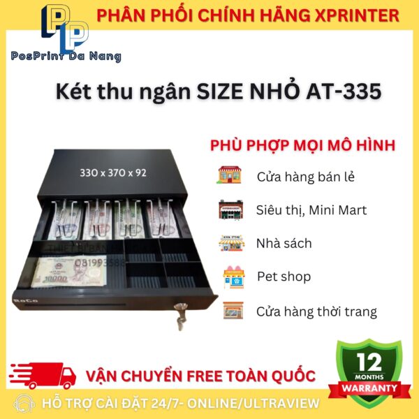 Két thu ngân, ngăn kéo đựng tiền size NHỎ, LỚN AT-335. Két thu ngân kết nối máy in bill, hoá đơn bung tự động - Hình ảnh 4