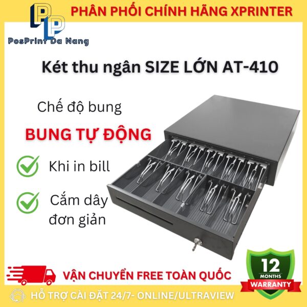 Két thu ngân, ngăn kéo đựng tiền size NHỎ, LỚN AT-335. Két thu ngân kết nối máy in bill, hoá đơn bung tự động - Hình ảnh 6