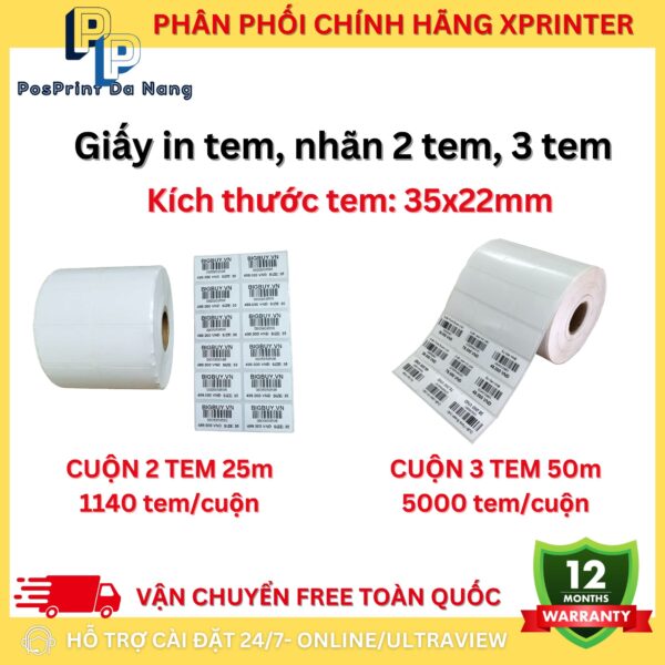 Giấy decal in tem, in nhãn 2 hàng, 3 hàng, khổ 35x22 mm, dài 25m, 50m. Giấy in nhiệt, in tem giá quần áo, sản phẩm - Hình ảnh 6