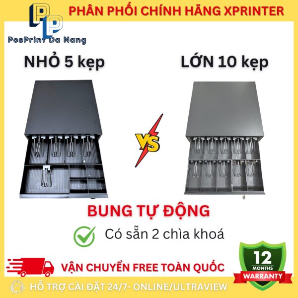 Két thu ngân, ngăn kéo đựng tiền size NHỎ, LỚN AT-335. Két thu ngân kết nối máy in bill, hoá đơn bung tự động