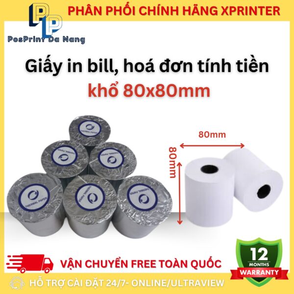 Cuộn giấy in bill tính tiền, hoá đơn khổ 80mm, 58mm