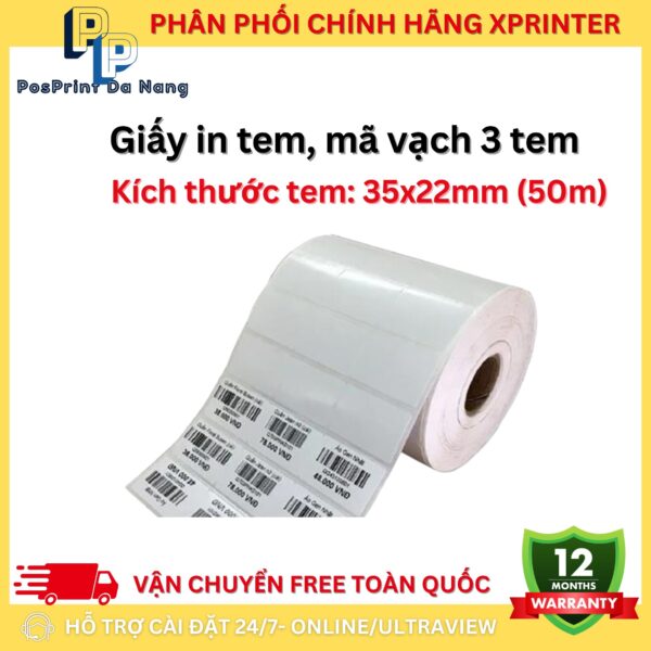 Giấy decal in tem, in nhãn 2 hàng, 3 hàng, khổ 35x22 mm, dài 25m, 50m. Giấy in nhiệt, in tem giá quần áo, sản phẩm - Hình ảnh 8