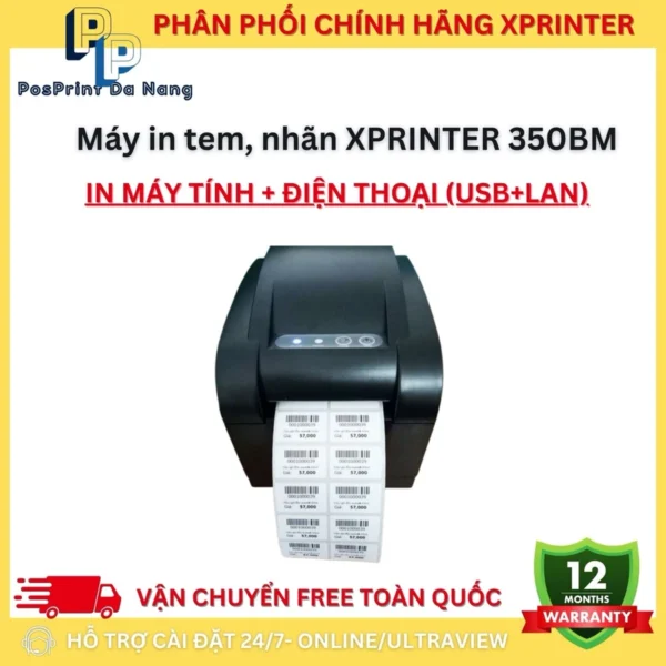 Máy in đơn hàng, vận đơn, tem nhãn khổ A7, 2 tem, Xprinter 350BM
